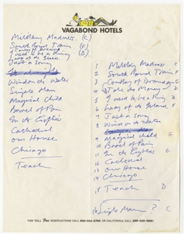 Crosby, Stills, Nash, and Young - Graham Nash Handwritten Set List